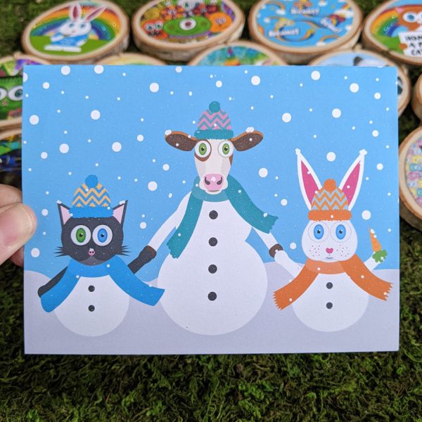 Snowmanimals  Holiday Greeting Card, Recycled Holiday Card Cheap