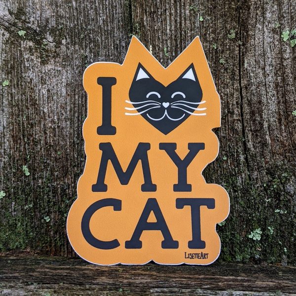 I Love My Cat  Orange and Black Die Cut Vinyl Sticker Fashion