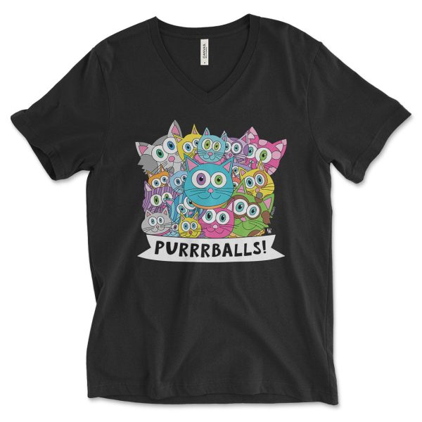 SALE  Purrrballs!  Unisex V-Neck Cat T-Shirt Hot on Sale