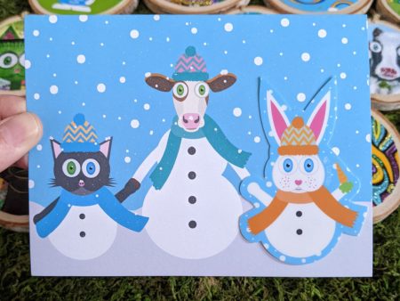 Snowmanimals  Holiday Greeting Card, Recycled Holiday Card Cheap