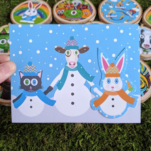 Snowmanimals  Holiday Greeting Card, Recycled Holiday Card Cheap