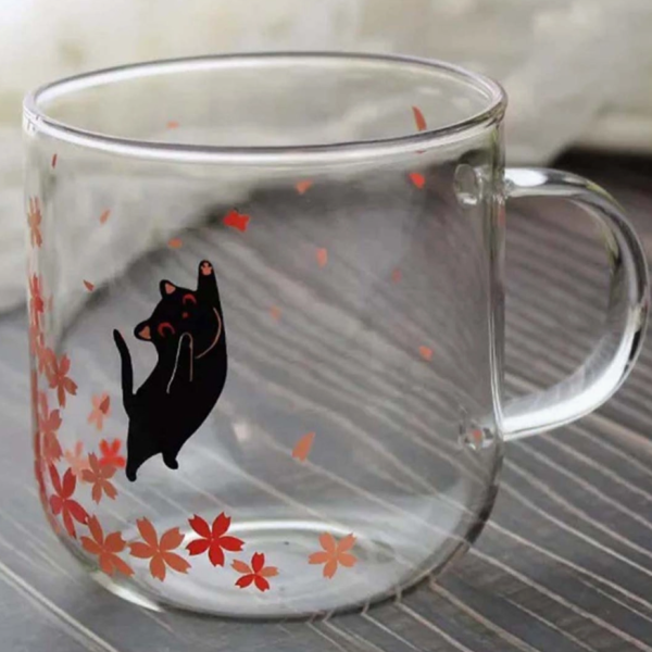 Sakura Glass Cat Mugs (Set of 4) Sale