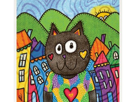 Cat in a Village  Whimsical Art Print Online Hot Sale