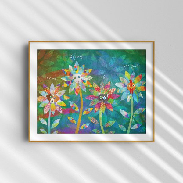 Each Bloom is Unique  Whimsical Animal Flowers Art Print Online Sale