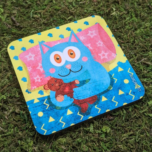 I Love My Teddy  Blue Cat Coaster Online Hot Sale