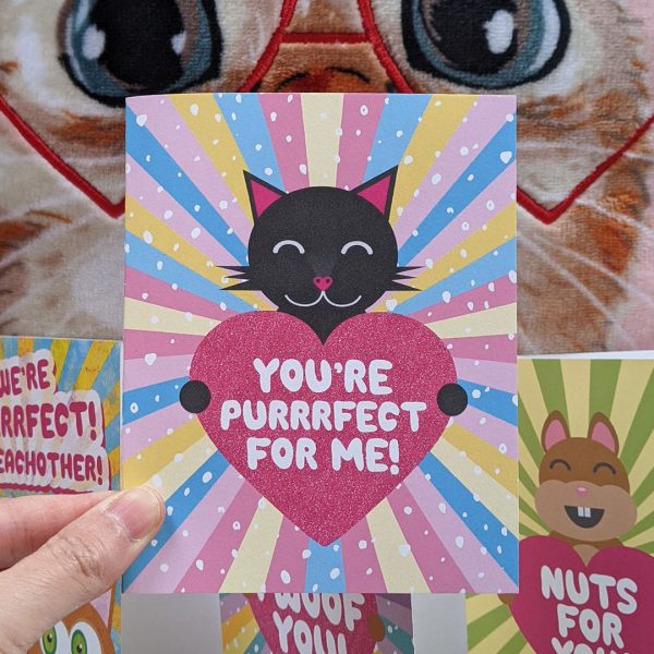 You re Purrrfect For Me!  Cat Valentine s Day Card, Recycled Anniversary Card Online Sale