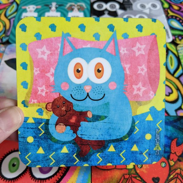 I Love My Teddy  Blue Cat Coaster Online Hot Sale