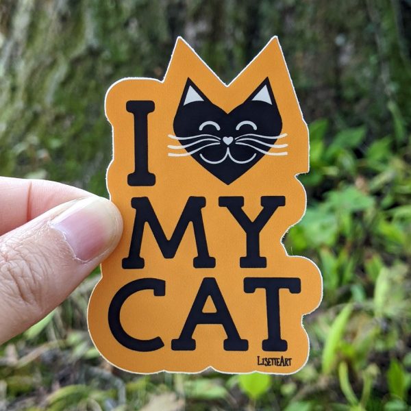 I Love My Cat  Orange and Black Die Cut Vinyl Sticker Fashion