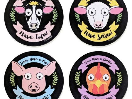 Don t Have a Cow, Lamb, Pig, Chicken. Have Vegan Food!  Round Coaster Set For Sale