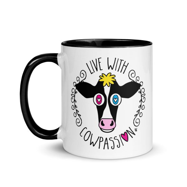 Live with Cowpassion  Vegan Cow Coffee Mug with Color Accents Online now