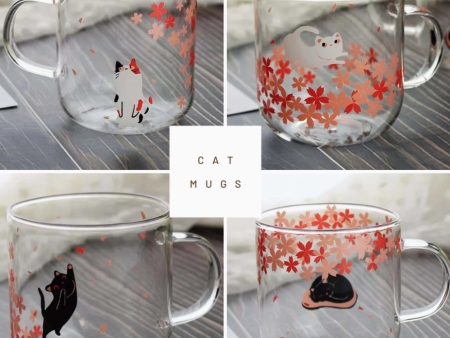 Sakura Glass Cat Mugs (Set of 4) Sale