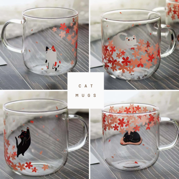 Sakura Glass Cat Mugs (Set of 4) Sale