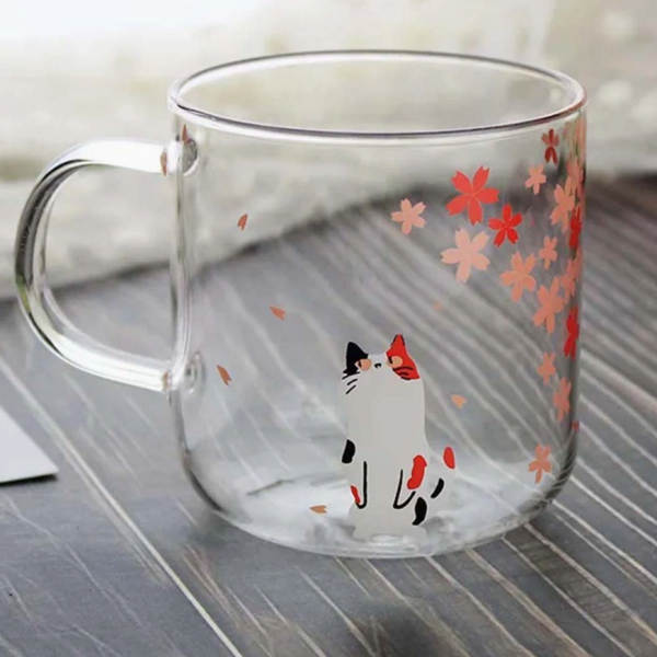 Sakura Glass Cat Mugs (Set of 4) Sale