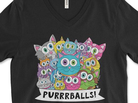 SALE  Purrrballs!  Unisex V-Neck Cat T-Shirt Hot on Sale