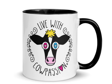 Live with Cowpassion  Vegan Cow Coffee Mug with Color Accents Online now