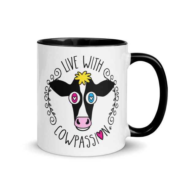 Live with Cowpassion  Vegan Cow Coffee Mug with Color Accents Online now