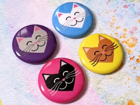 I 💜 Love 💜 Cats   1” Round Pinback Button 4 Pack Online Hot Sale