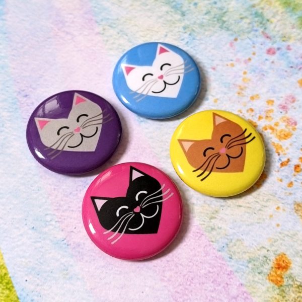 I 💜 Love 💜 Cats   1” Round Pinback Button 4 Pack Online Hot Sale