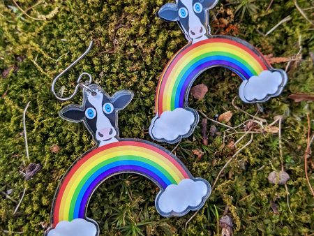 Rainbow Friends - Cow  Printed Recycled Acrylic Charm Earrings Online