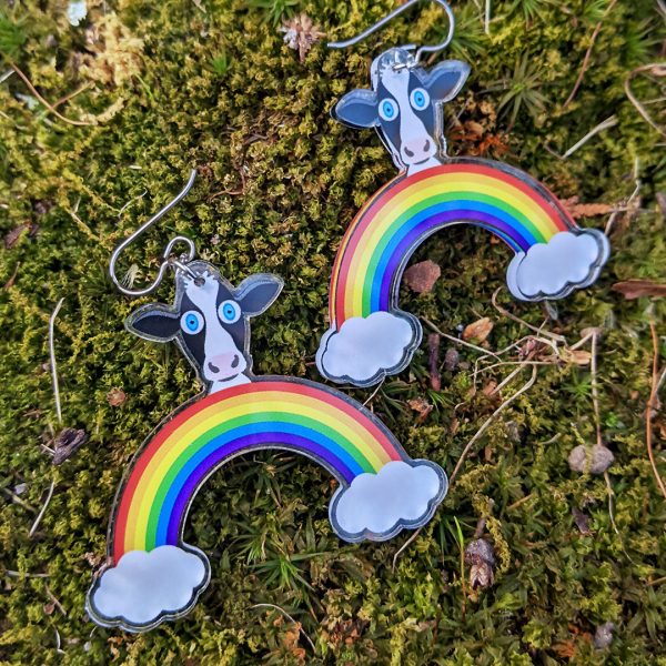 Rainbow Friends - Cow  Printed Recycled Acrylic Charm Earrings Online