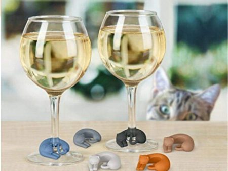 Snugly Cat Wine Glass Charms on Sale