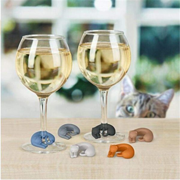 Snugly Cat Wine Glass Charms on Sale