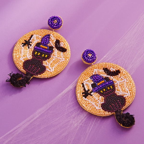 Halloween Black Cat Beaded Earrings Fashion