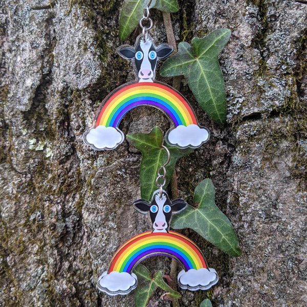 Rainbow Friends - Cow  Printed Recycled Acrylic Charm Earrings Online