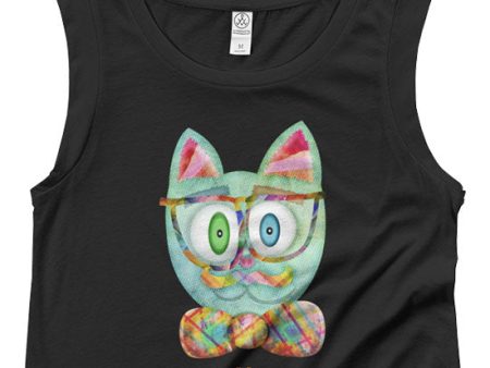 SALE  Intellecat  Cap Sleeve Funky Cat with Glasses Shirt Hot on Sale