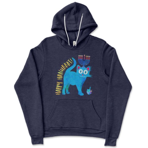 Happy Hanukkat!  Hanukitty Cat Unisex Lightweight Fleece Hoodie Hanukkah Sweatshirt For Discount