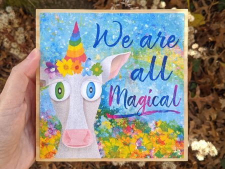 We are all Magical - Whimsical Cow Art on Wood Block - Unicorn Cow Sign Online Hot Sale