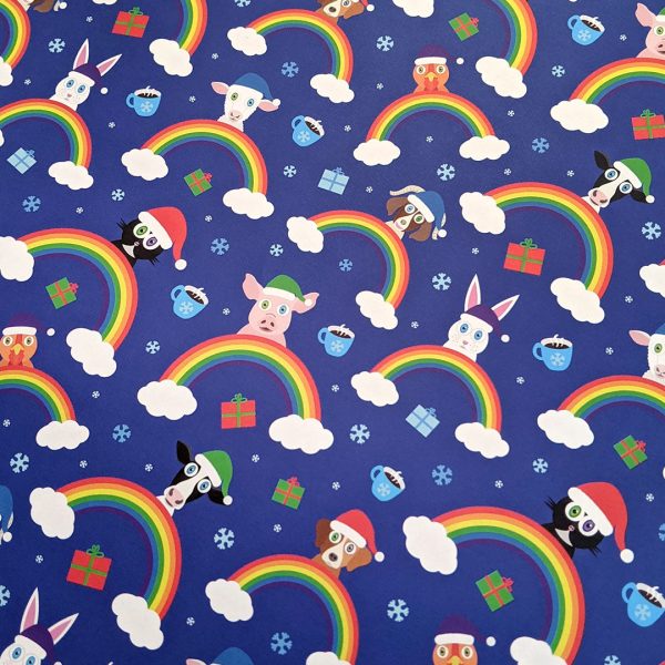 Rainbow Friends - Holidays  Cute Animals in Santa Hats, Recyclable Wrapping Paper Sheets Supply