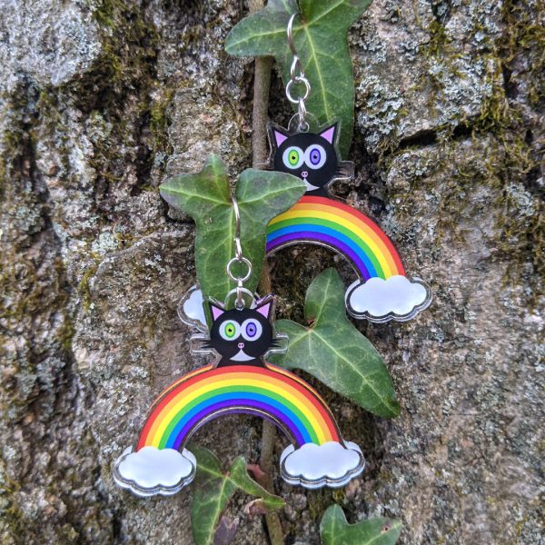 Rainbow Friends - Cat  Printed Recycled Acrylic Charm Earrings Discount