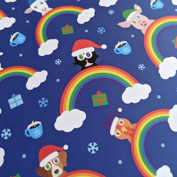 Rainbow Friends - Holidays  Cute Animals in Santa Hats, Recyclable Wrapping Paper Sheets Supply