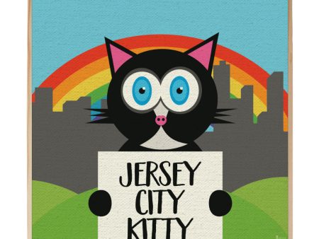 Jersey City Kitty  Whimsical Black Cat Art on Wood Block - Funky Cat Sign Online Sale