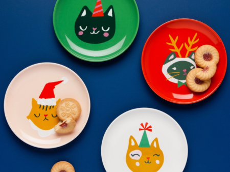 Let It Meow Christmas Appetizer Plates (Set of 4) Hot on Sale