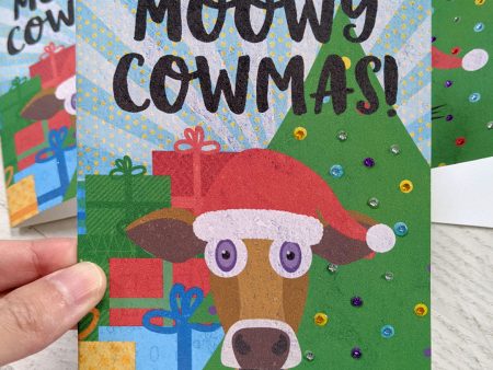 Moowy Cowmas  Holiday Card, Recycled Christmas Cow Card Online