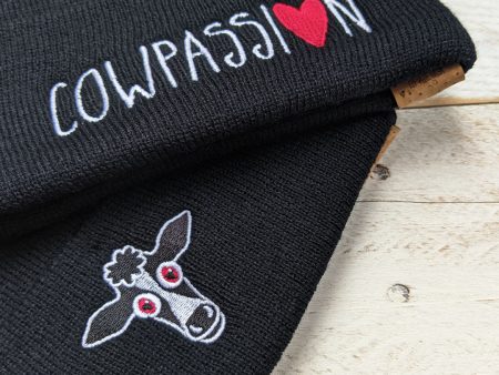 Live with Cowpassion  Cuffed Beanie Vegan Cow Hat Online now