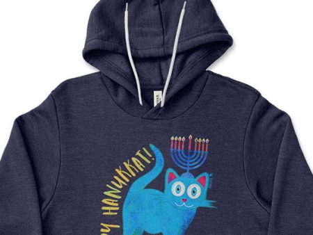 Happy Hanukkat!  Hanukitty Cat Unisex Lightweight Fleece Hoodie Hanukkah Sweatshirt For Discount