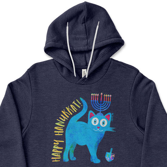 Happy Hanukkat!  Hanukitty Cat Unisex Lightweight Fleece Hoodie Hanukkah Sweatshirt For Discount