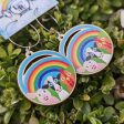 Rainbow Friends  Trio - Printed Wood Charm Vegan Animals Hoop Earrings Online now