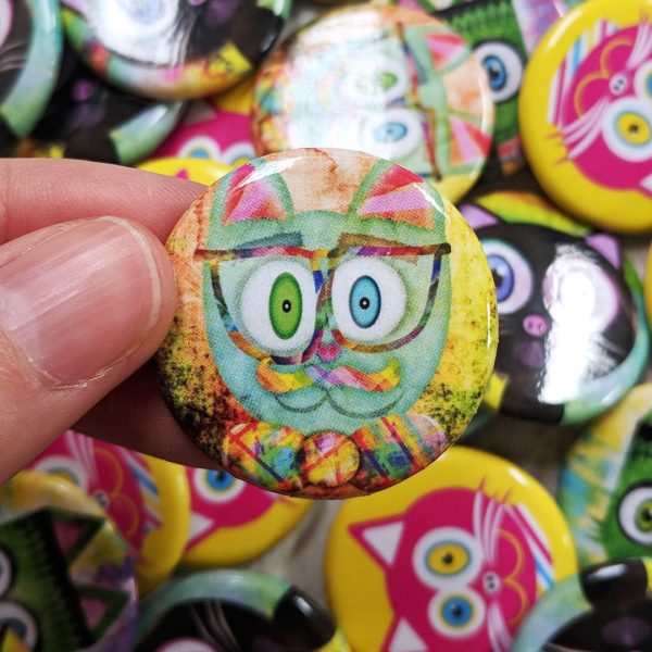 Intellecat  Hipster Cat 1.25” Round Pinback Button Online now