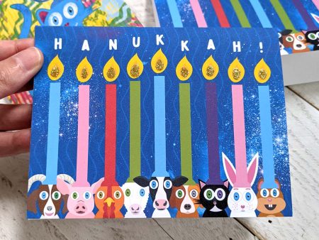 Hanukkah!  Animal Hanukkiah Greeting Card, Recycled Hanukkah Menorah Card Sale