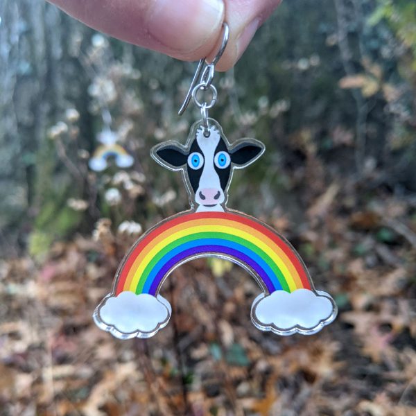 Rainbow Friends - Cow  Printed Recycled Acrylic Charm Earrings Online