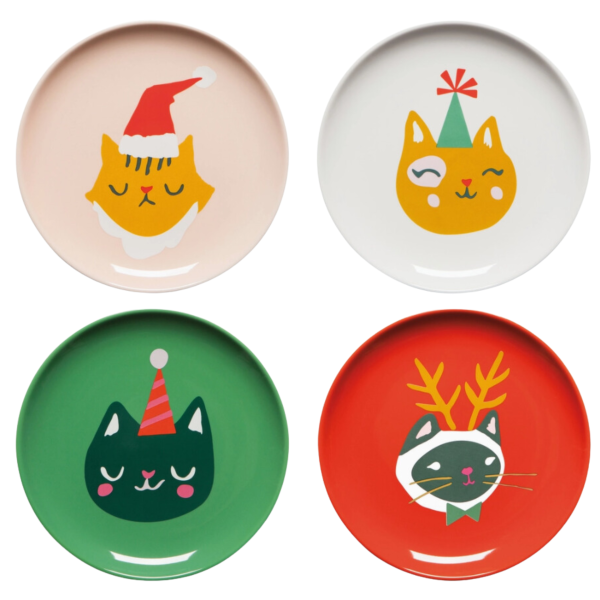 Let It Meow Christmas Appetizer Plates (Set of 4) Hot on Sale