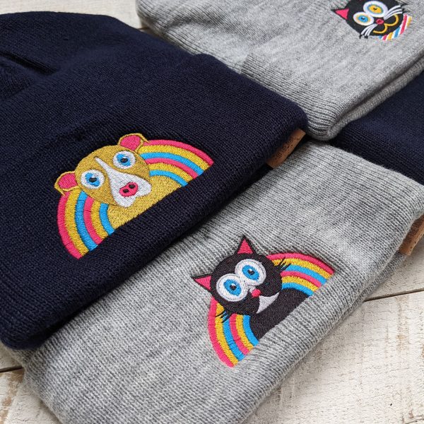 Dog with Rainbow - Cuffed Beanie Hat For Cheap