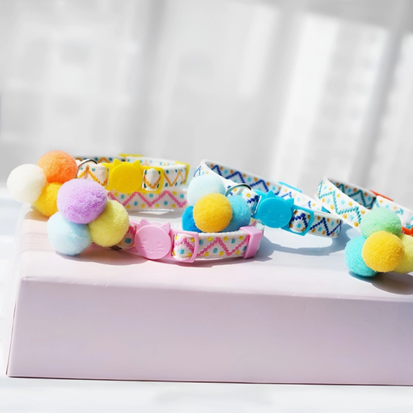 Pom Pom Cat Collar - Blue Supply