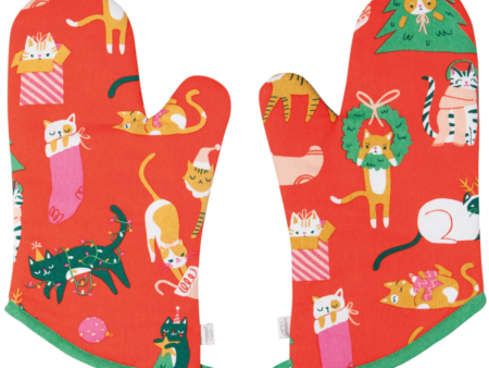 Let It Meow Cat Christmas Oven Mitts Set For Cheap