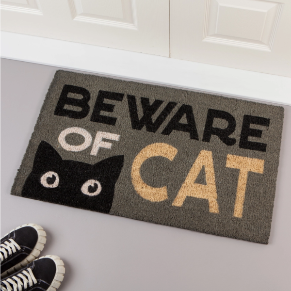 Beware Of Cat Doormat on Sale