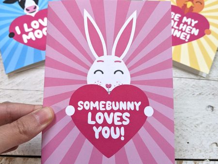 Somebunny Loves You!  Bunny Rabbit Valentine s Day Card, Recycled Anniversary Card For Sale